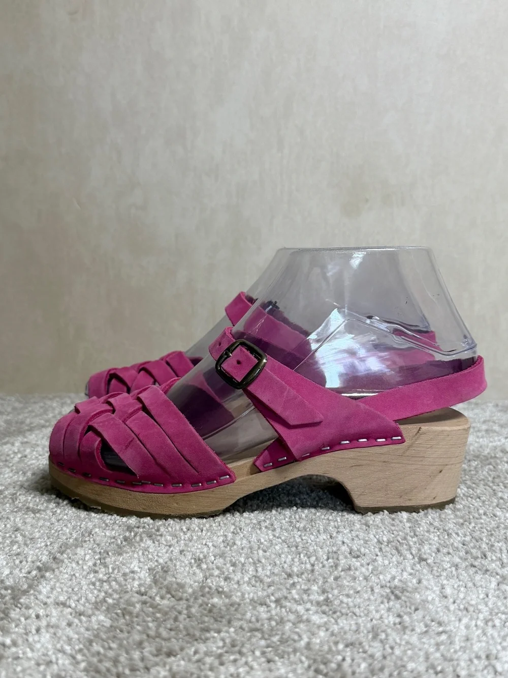 Unbranded Girls Cape Pink Woven Leather Woden Sole Clogs Sandals 33/US 2